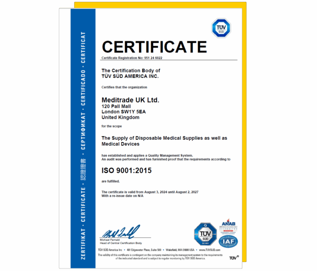 Meditrade UK ISO 9001 Certificate